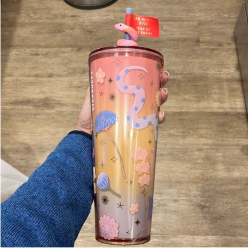 Starbucks 2025 Lunar New Year Floral Snake Topper Tumbler